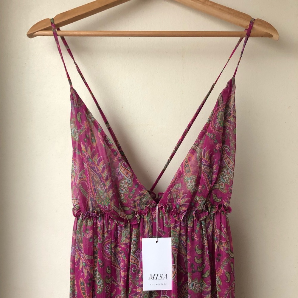 MISA Los Ángeles Lia Dress Fuchsia Paisley Chiffon NWT - Picture 6 of 10